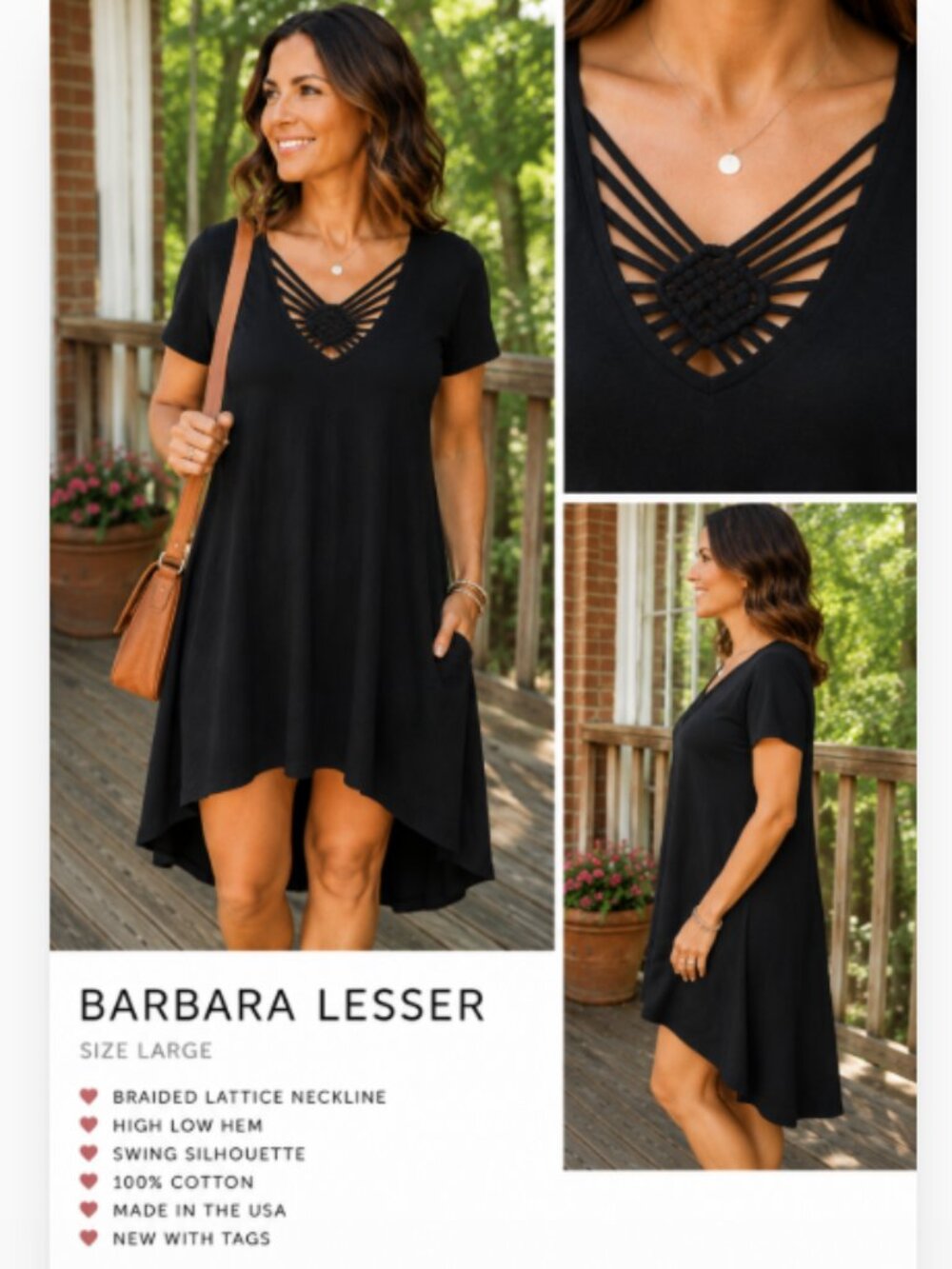 Barbara Lesser Size LARGE Black Cotton Swing Dress